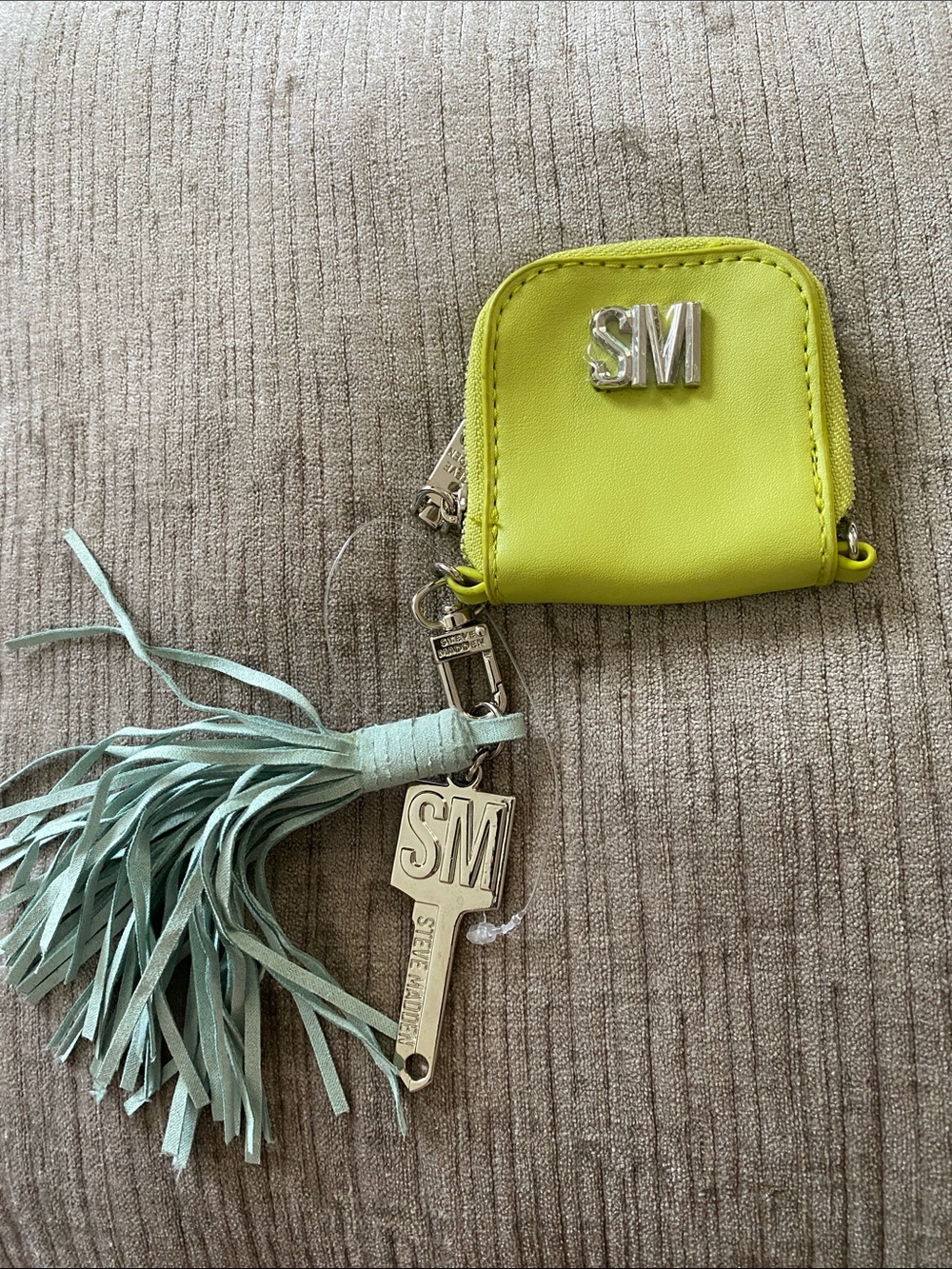Steve Madden Tassel Keychain Wallet - Lime Green with Mint Tassel